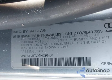 2016 Audi A7 3.0T Premium Plus z USA, uszkodzony, nr VIN WAU2GAFC4GN026431